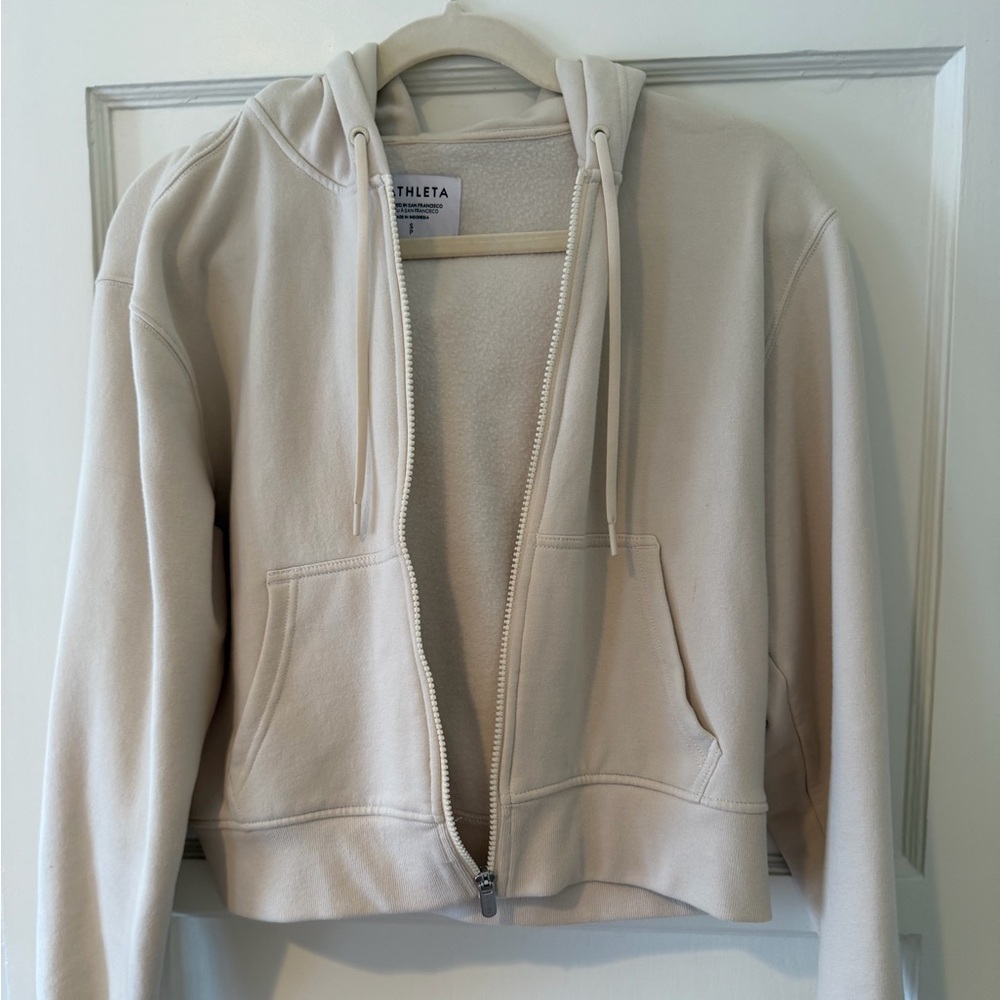 Athleta Forever Fleece Crop Full-Zip - Size S in Bone